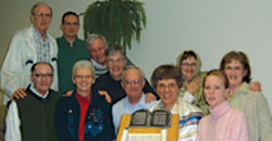 L-R: Fr. Frank Hegel and lay candidate Mike Westwell (standing); Denis Dancause (front left), a course presenter for the lay program; lay missioners Louise Malnachuk and John and Jean MacInnis, coordinators of the Lay Mission Office; Fr. Mike Traher, and candidates Sr. Sylvia, Anne Harty, Gwen Westwell and Miriam Wheeler.