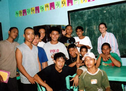 Sr. Christine Gebel with prisoners at the literacy centre for male minors. Cagayan de Oro City Jail, Lumbia, Philippines.