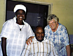 L-R: Pauline Jaunde, coordinator of the Gboto support group for people living with AIDS and one of the first volunteers, Fr. Stephen Beba and Sr. Mary Deighan. Nigeria.