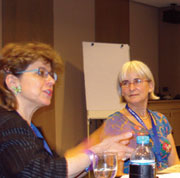  Above left, Suzannah Heschel, daughter of Abraham Heschel and Professor of Jewish Studies at Dartmouth College in New Hampshire, presents the workshop on women’s Issues in the Abrahamic Traditions. ICCJ 2010.