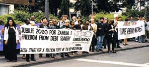 A 'Jubilee South' demonstration on June 18, 1999, in Cologne, Germany, site of the G-7 summit meeting of the leaders of the world's largest richest nations. Credit: Sara Stratton/Canadian Ecumenical Jubilee Initiative