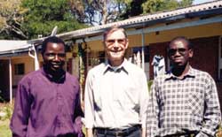Fr. Jim McGuire with Marist Brothers Frank (L) and Patrick (R). Fr. Jim serves as chaplain to their community and school. Dedza, Malawi.
