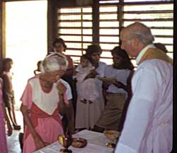 Celebrating Eucharist with the people of Nicaragua. After 25 years in the Dominican Republic, Fr. Joe Curcio walked with the poor in war-torn Nicaragua during the 1980s.
