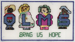Today, Sr. Therese MacDonald enjoys creative activities such as this cross-stitched card that speaks of the hope present in her community, the 'OLMs'.