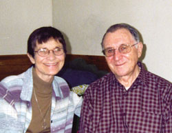 While home on leave, Sr. Margaret Walsh visits with her brother, Scarboro missionary Fr. Lionel Walsh. Toronto.
