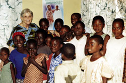 Our Lady's Missionary Sr. Suzanne Marshall with children at the pastoral centre. Vandeikya, Nigeria.