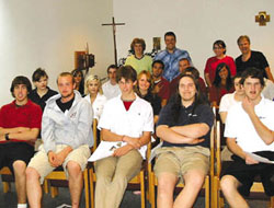 Miriam Wheeler and a small team of Scarboro missioners make school and community presentations during their visit to her home parish. At St. Joseph's high school in Cornwall, Ontario, Grade 11 students learn about working in overseas mission.