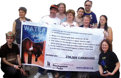 The DEVELOPMENT AND PEACE delegation to Mexico. L-R: Jean-François Langlais, Cheryl Spotswood, Pierre Leclerc, Kaylee Sapoznik, Lorraine Dumont, Isabelle Lavoie, Mary Boyd, David Peacock, Marilou Villeneuve and Anne-Marie Jackson. Francisco Angulo is missing from the photo.