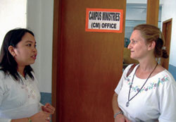 Mona Pangan and Our Lady's Missionary Sr. Christine Gebel at Xavier University, Mindanao, Philippines, where Mona works as a campus minister.