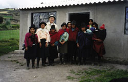 Standing proudly in front of the new women's centre in Quatro Esquinas, Ecuador. With them is Scarboro missioner Fr. Charlie Gervais who is giving support to this and other economic projects undertaken by Kichwa women in nearby mountain communities. Less than a decade ago Andean women were illiterate and unorganized. Today they are empowered, having their own organizations, managing their own economic projects and administering their own credit unions, ensuring that money is available at planting time and for emergencies.